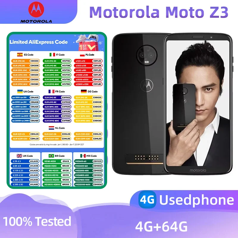 Motorola Moto Z3 4g XT1929 SmartPhone CPU Snapdragon 835 6.5 inches Screen 3000mAh 12MP Camera Original Used Phone