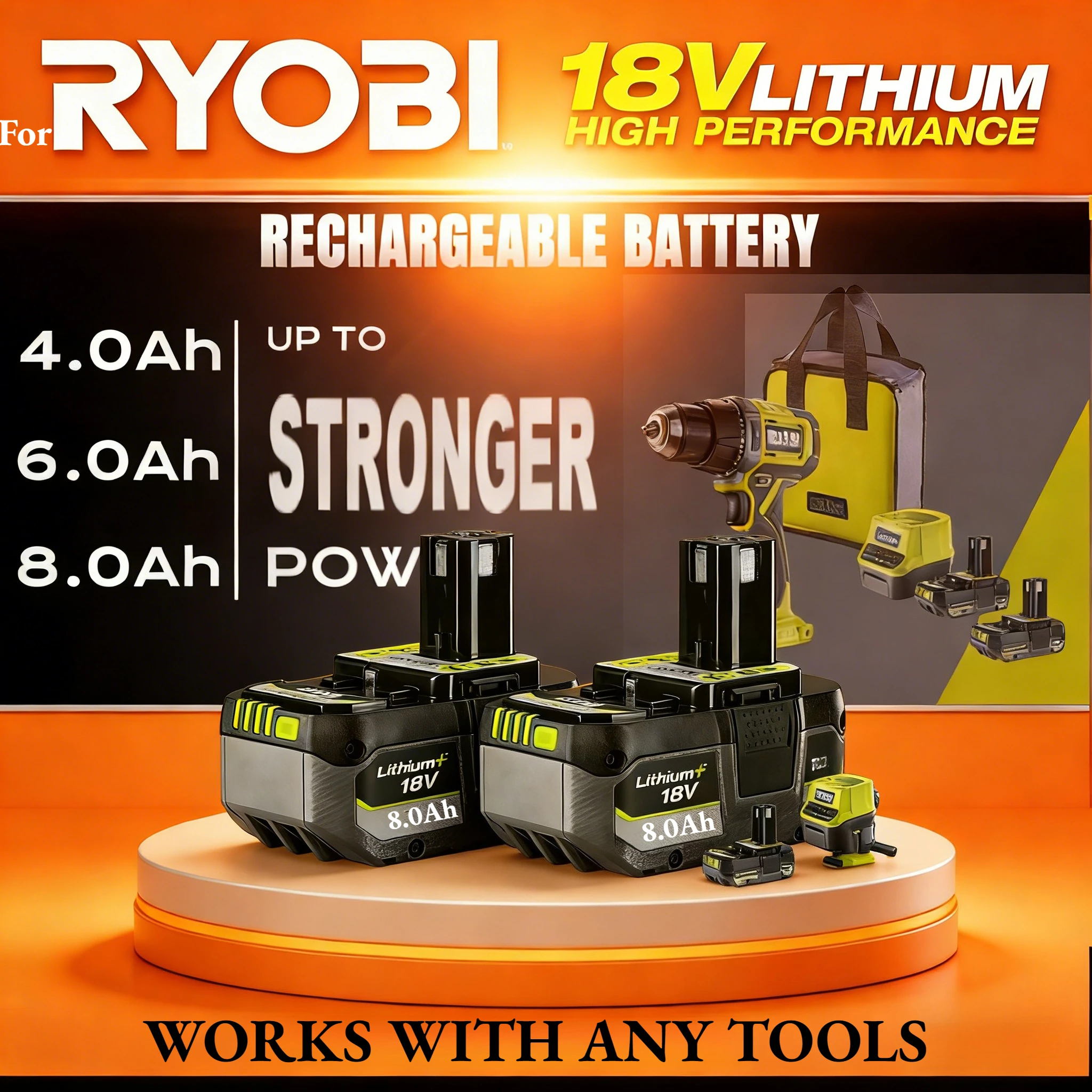 

Reliable NEW for RYOBI 18V ONE+ 8.0Ah High-Capacity Lithium Battery with Long Runtime for All ONE+ Series Cordless Power Tools
