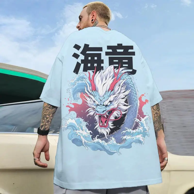 Fashion T-Shirts For Men 3d Japanese Dragon Print Male Clothing Oversized T-Shirt Street Harajuku Tops Daily Casual Short Sleeve