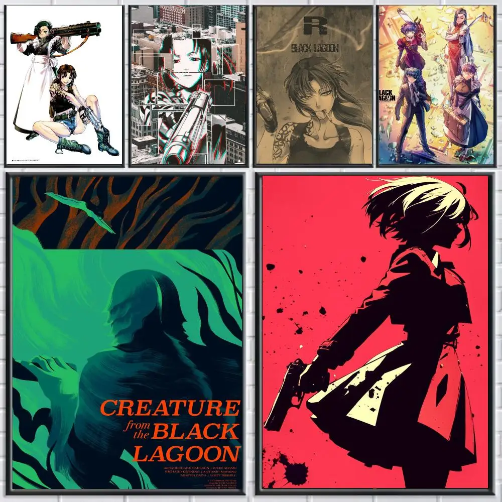 anime B-Black Lagoon-N Poster Peel and Stick Wall Art for Cafe Office Bar and Home Decoration