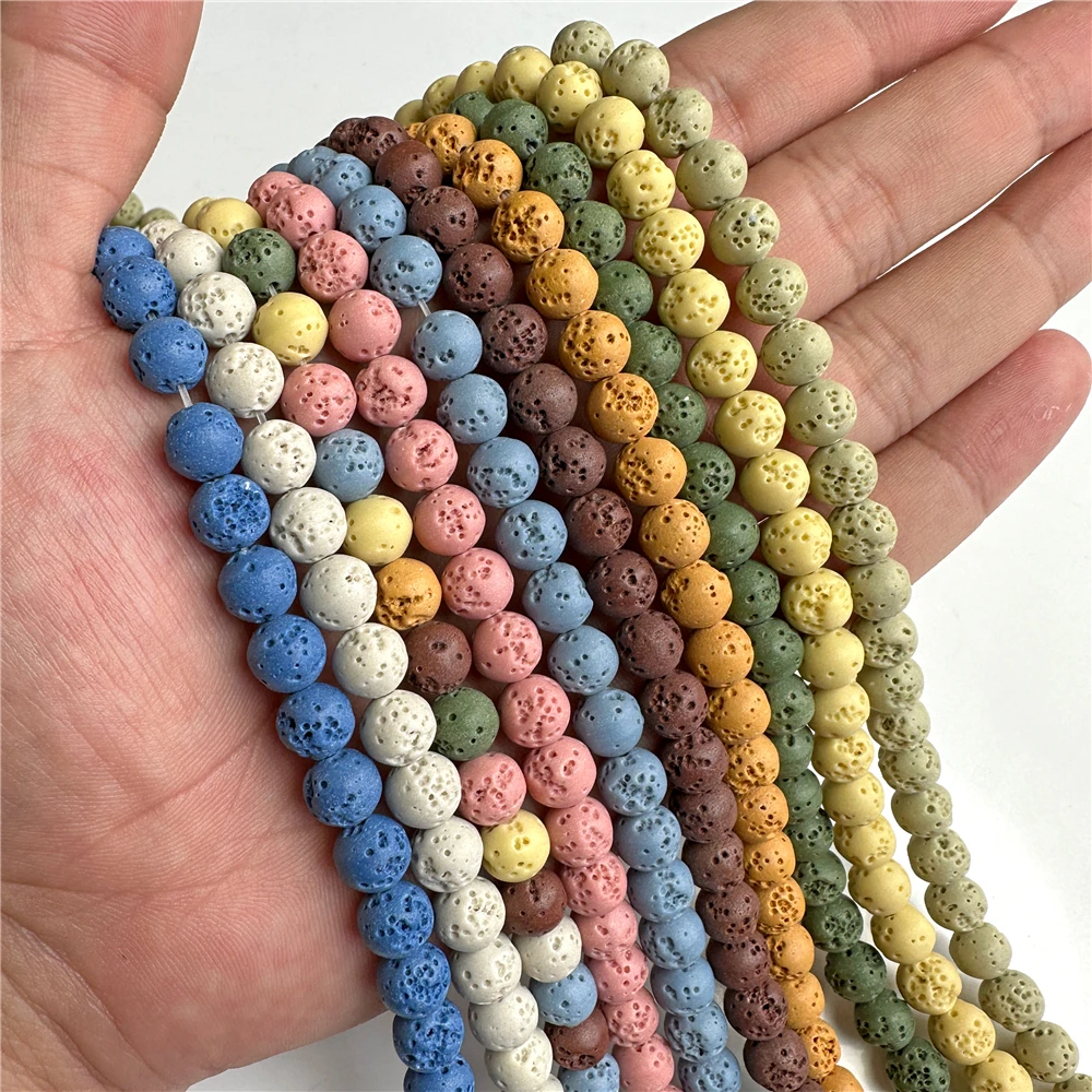 حبات الحجر البركاني الطبيعي لصنع المجوهرات ، الصخور الملونة ، الحمم ، فاصل فضفاض ، سوار ذاتي الصنع ، اكسسوارات قلادة ، 6 مللي متر ، 8 مللي متر ، 10 مللي متر