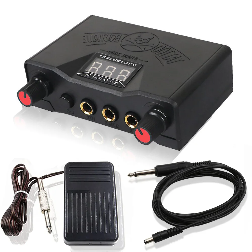 Professional Tattoo Power Kit Digital LCD Dual Mode Power with Foot Pedal Clip Cable For Rotary and Coil Tattoo Gun Machine