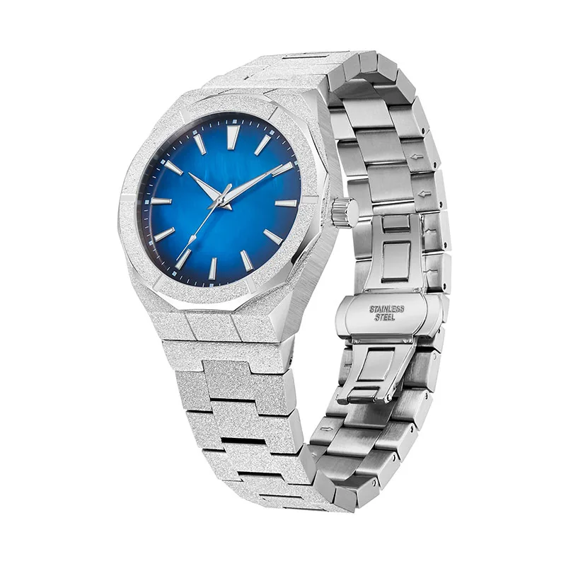 All Stainless Steel Paul Rich Style Blue MOP Dial Frosted Watch For Men