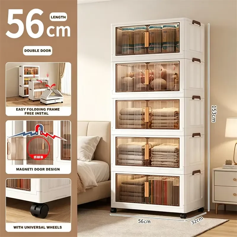 Foldable Wardrobe PP Dustproof Closet Easy Assemble Storage Cabinet for Clothes Books Snacks Modern Removable Organizer