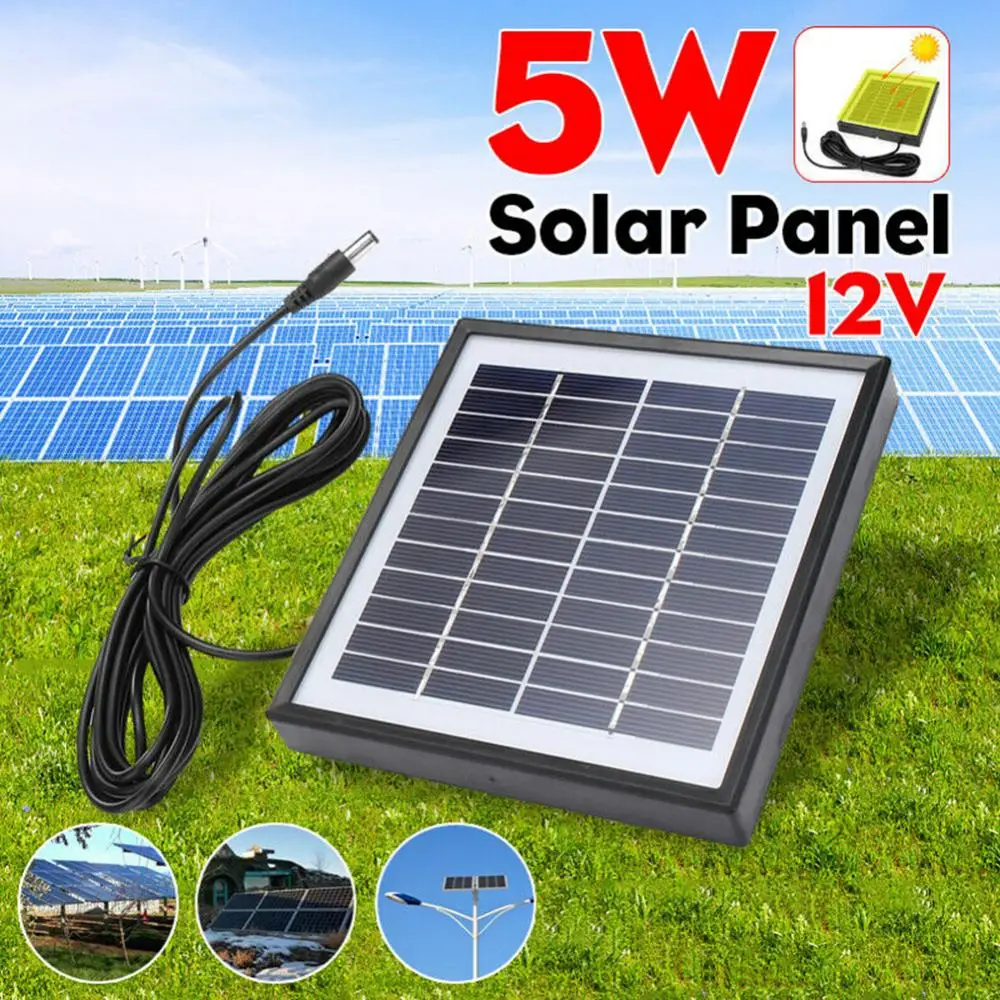 3 Meters Cable 5W 12V Polysilicon Solar Panel Charger Emergency Lights Camera Waterproof Solar Panel Power Bank For Solar System