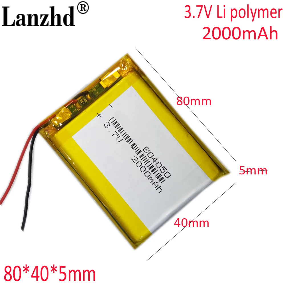 

3.7V Polymer lithium ion For Bluetooth speaker TOY POWER BANK GPS mp mp4 2000mAh 804050 803853 854050 804055 804060 Li-po