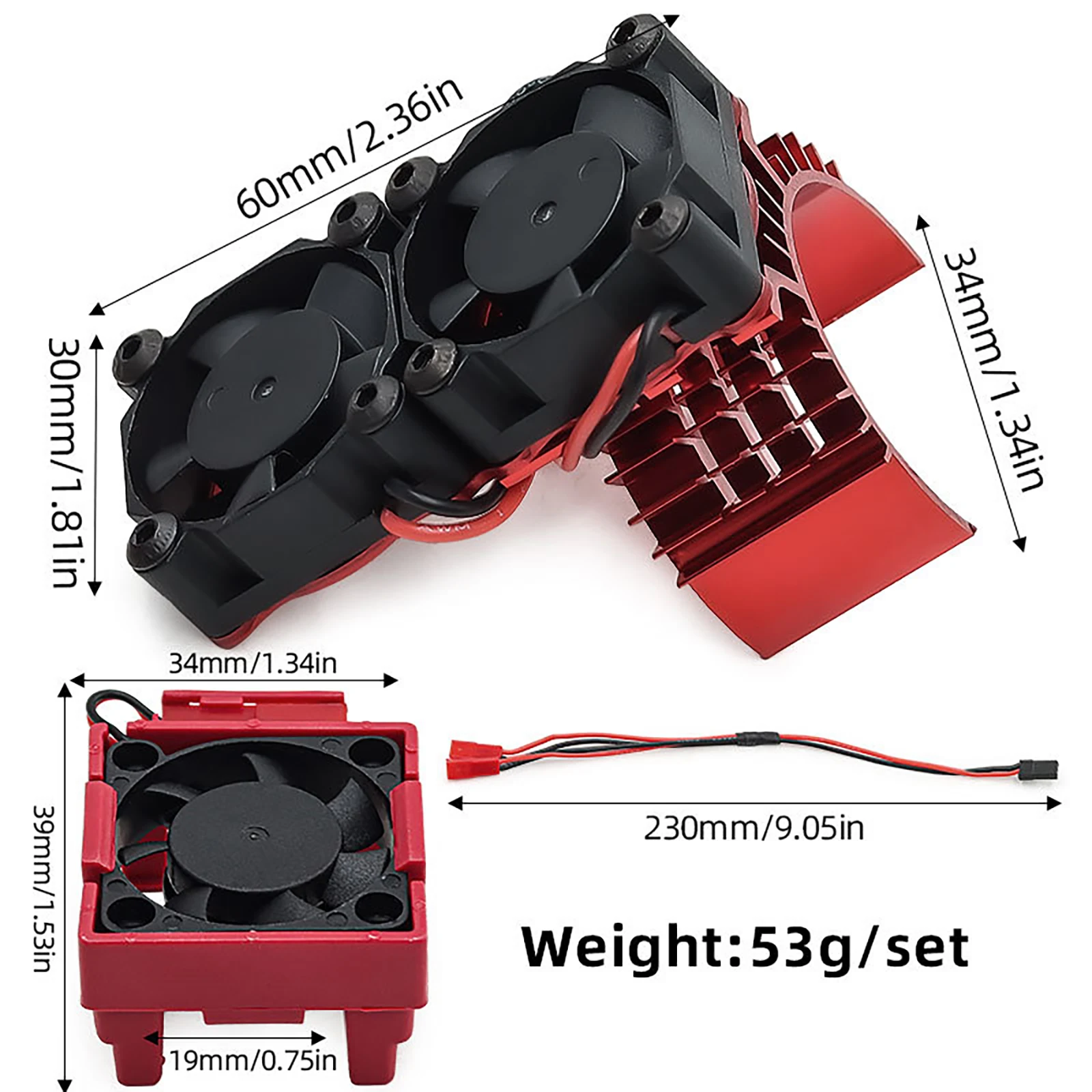 VXL-3S Metalen 540/550 Motor Heatsink & Fan Kit voor Traxxas Lash/Rally/Bandit/Stampede 2WD/4WD Motorkoeling + ESC Fan Combinatie