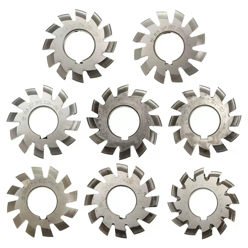 NIEUWE 8PCS NO.1-NO.8 M0.4 M0.5 M0.6 M0.7 M0.8 M1 M1.5 M2 M3 M4 Modulus PA20 Graden HSS Gear Frees Gear Snijgereedschap - afbeelding 2