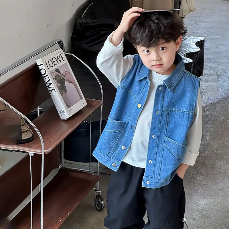 Premium Denim Vest for Toddler Boys 2025 New Autumn Winter Outerwear Boys' Western Style Denim Jacket with Pockets
