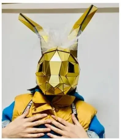 Easter cosplay party mirror glass full face mask Gold halloween bunny headgear silver rabbit headdress party decoration