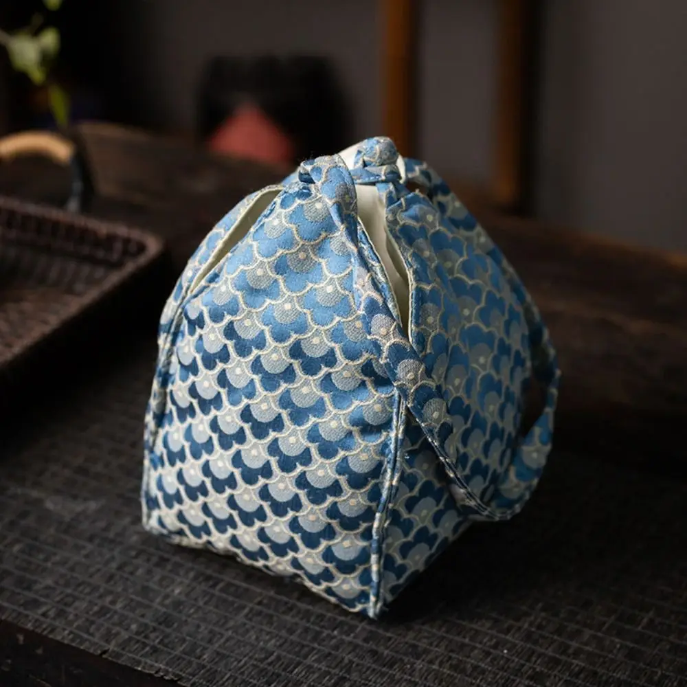 Chinese Style Teacup Drawstring Cloth Pouch Print Portable Teaware Storage Bag Multifunctional Breakage-proof