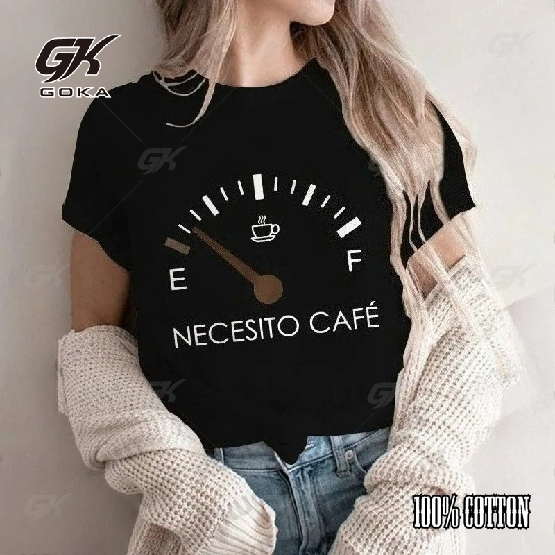 

Spain I Need Coffee Women's T-shirt Short Sleeve funny Round Neck T-shirt Casual Fashion Breathable Top Fun Casual Sports Tshirt