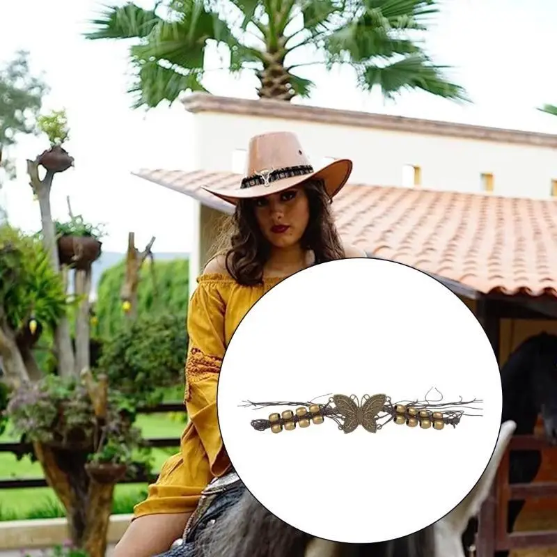 652F CowboyHat Bands Replacement VintageWestern Hat Belts Rural Beaded Braided Hatbands for Straw FedoraPanamas Hats