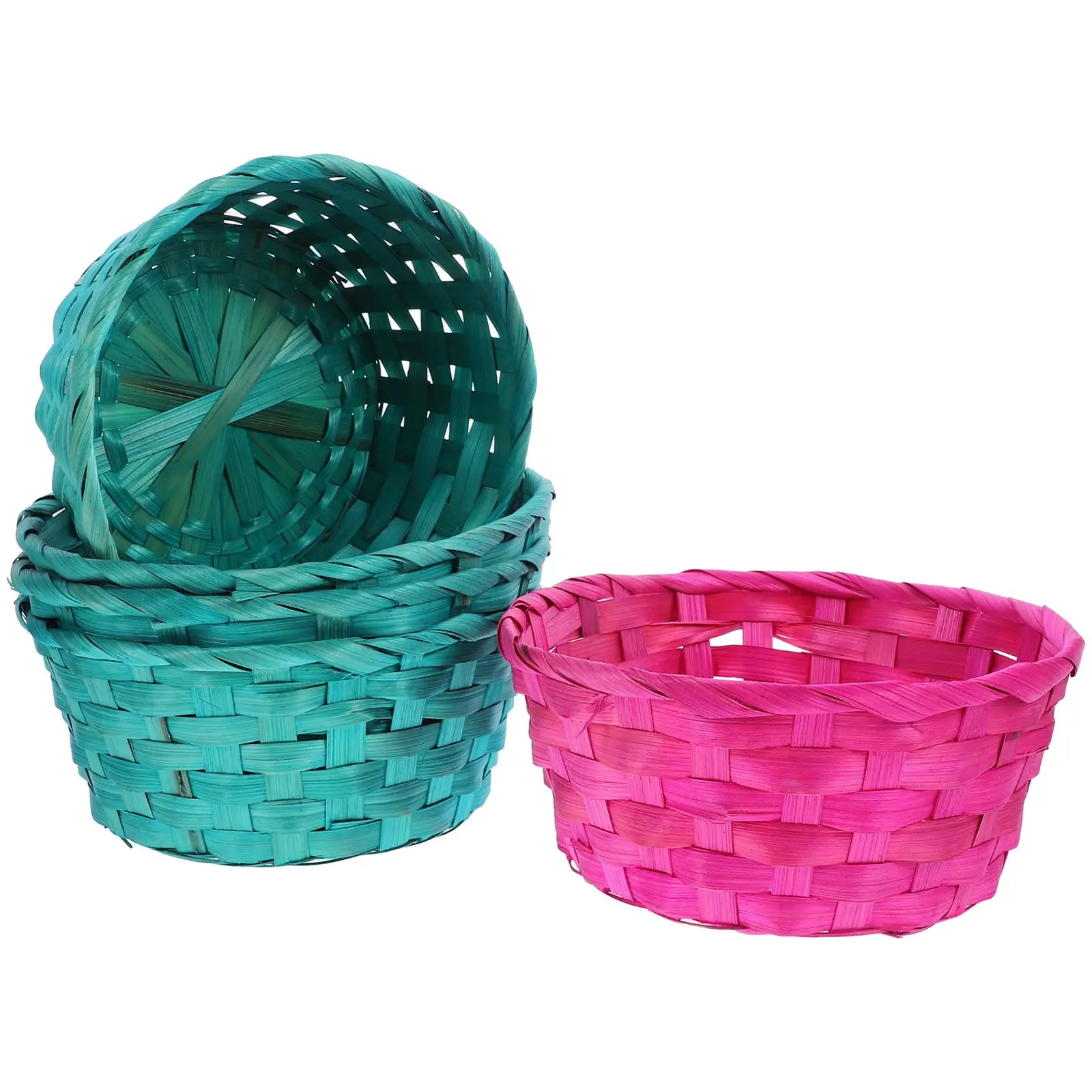 5 Pcs Round Easter Basket Woven Potato Desktop Storage Bin Picnic Sundries Baskets Bamboo Organizer Child