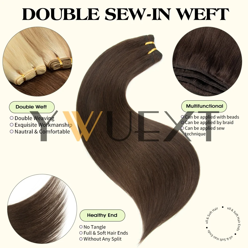 Weft Hair Extensions Human Hair Sew In Hair Extensions 50g Natural Brown Straight Human Hair 12-22 Inch Bundles Hand Tied Weft
