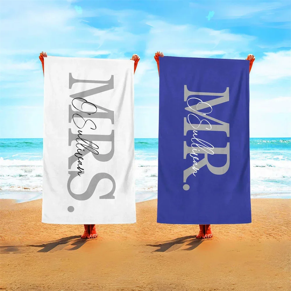 Custom Name Beach Towel Mr & Mrs Beach Towel Honeymoon Gift 2 piece of Lovers Summer Vibes Wedding Gift Personalized Beach Towel