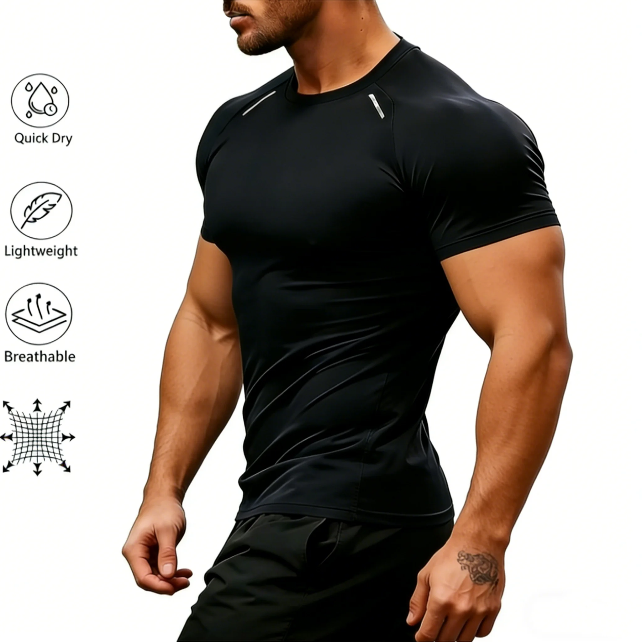 

Men's compression long-sleeved shirt black fitness running shirt quick-drying fitness clothing sun protection sports base layer