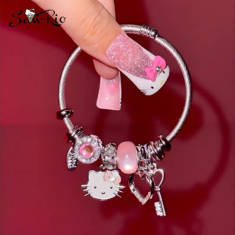 Hello Kitty Bracelet Women Charm Bracelets Cartoon Stainless Steel Bangle Bracelet Birthday Christmas Jewelry Gift for Girls