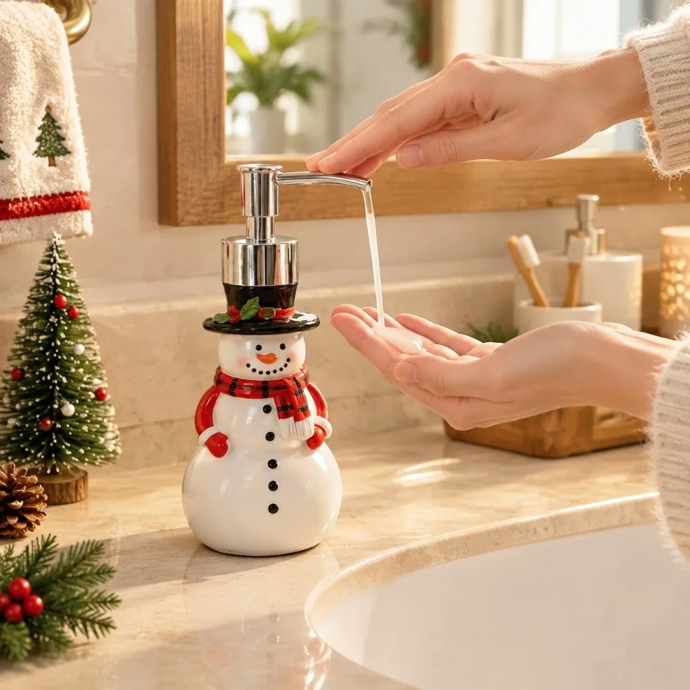 Santa Shaped Christmas Soap Dispenser Smooth Press Pump Refillable Cartoon Soap Dispenser Cartoon Design Holiday Shaped Design