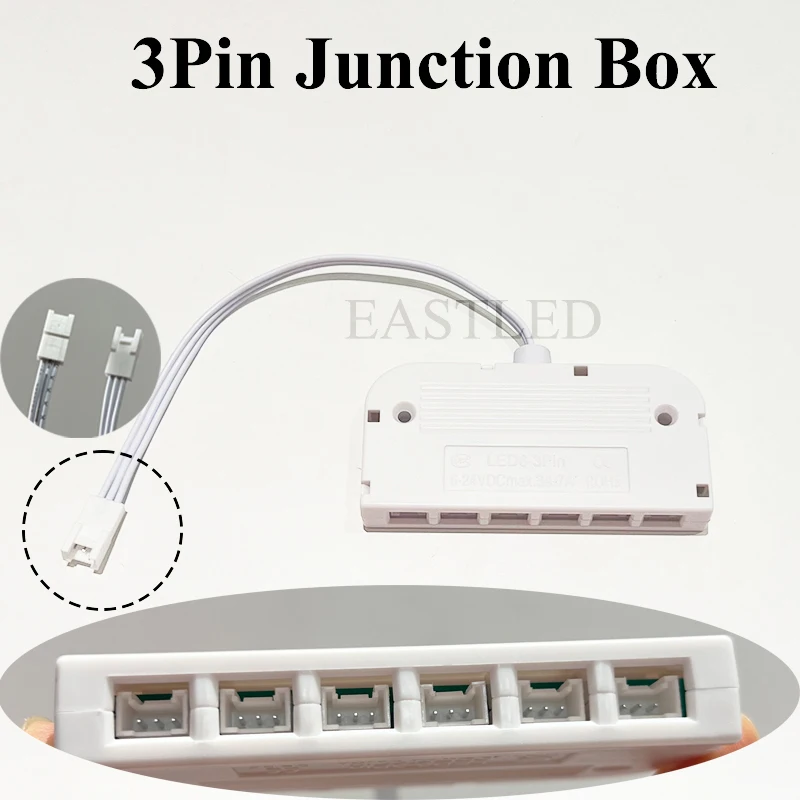 

3Pin One to Six Splitter Box with End Female Plug PHB/HY Port for Cabinet Light Junction Box 3A Double Color Light LED Splitters