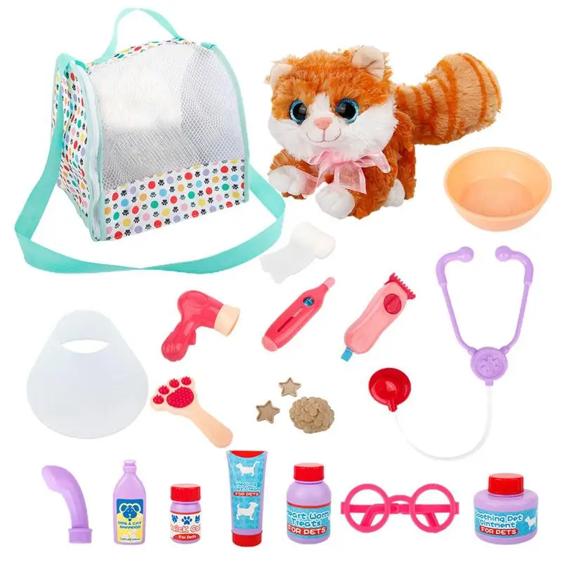 So tun, als ob Sie spielen Haustier pflege Set Cartoon Hund Katze Haustier Rucksack Haustier Tierarzt spielen Tierarzt Kit interaktive Kinder Lernspiel zeug