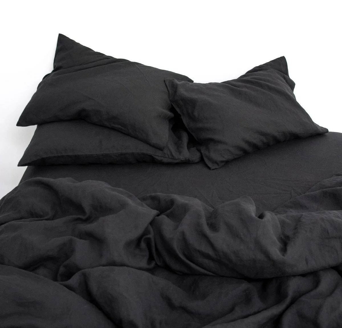 100% Washed French Flax Linen Duvet Cover Set King Size 3PC Soft Basic Style in Black flax  linen