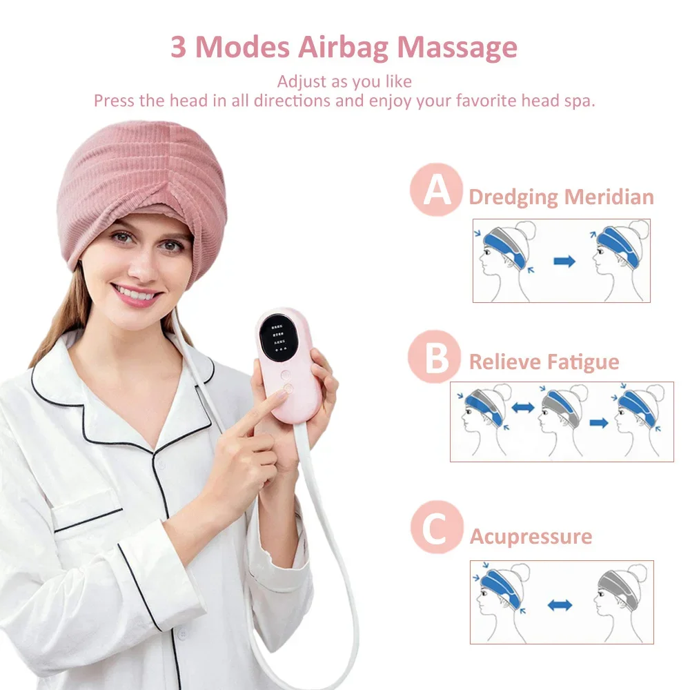 Boné De Massagem De Cabeça De Airbag Elétrico Cap De Alívio De Enxaqueca Toalha Amassar Vibração De Calor Tratamento De Relaxamento De Dor De Cabeça Máquina Anti-Stress