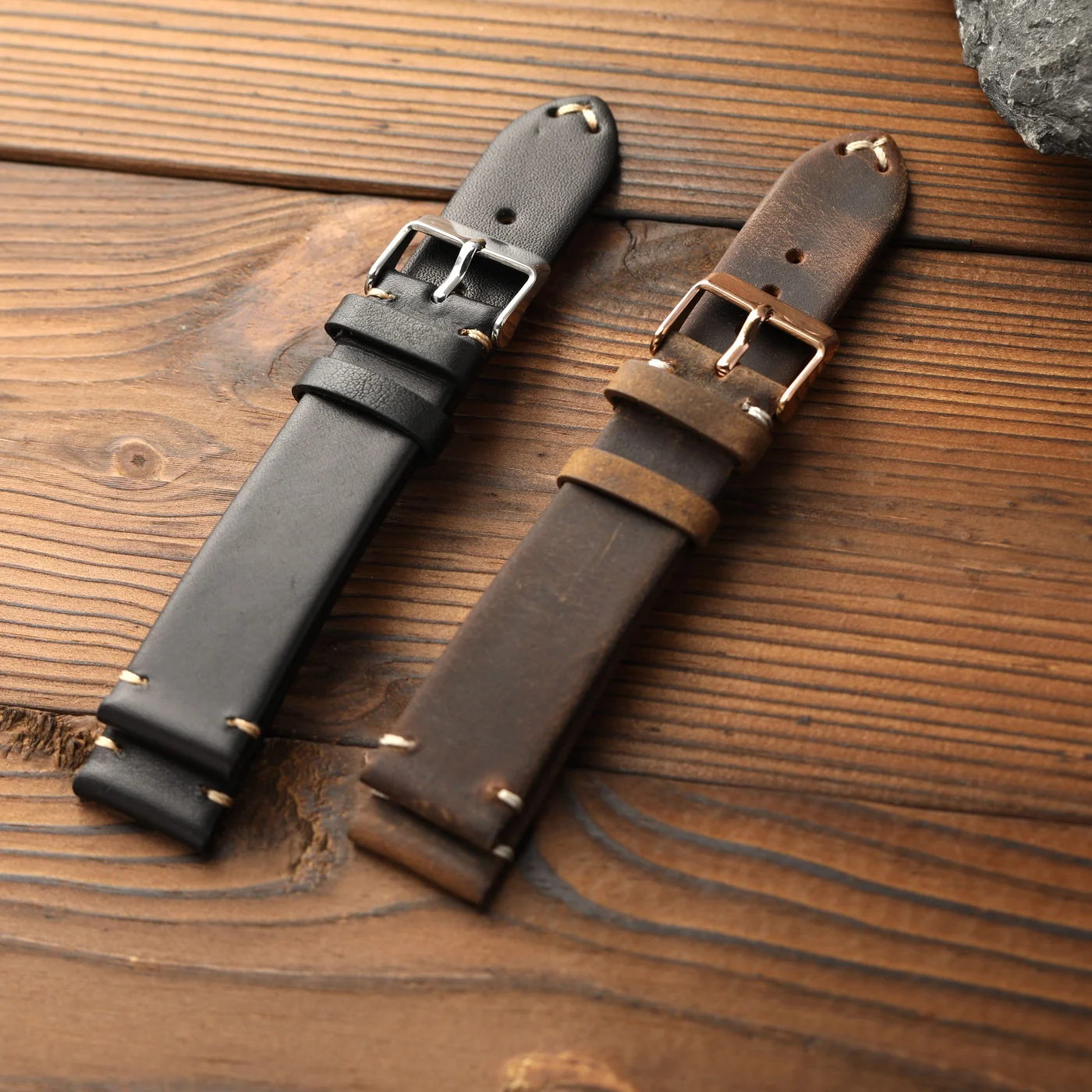 Handmade first-layer cowhide watchband, 18, 19, 20, 21, 22MM, soft genuine leather bracelet, vintage style in black and brown, s