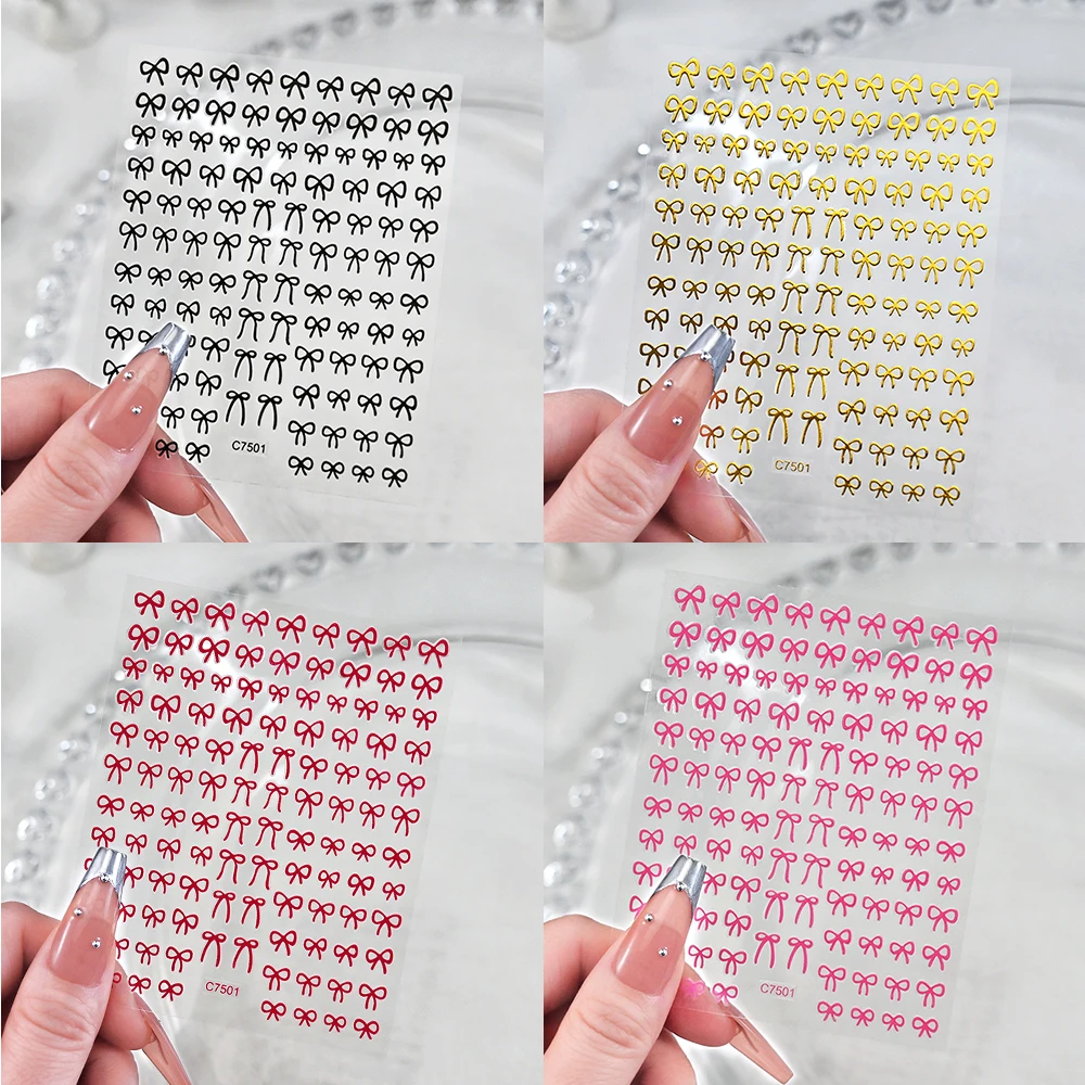 Black Pink Lovely Sweet Bowknot Nail Sticker 3D Cute Mini Ribbon Bow Self-Adhesive Sliders DIY Nail Art Decorat Manicure Decals