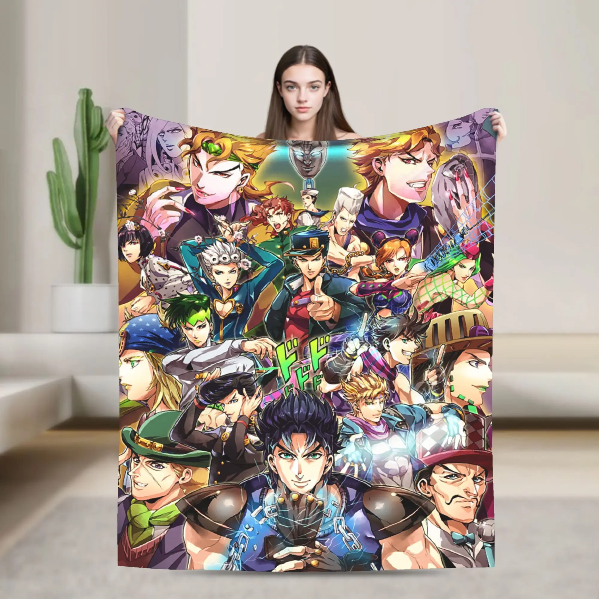 Jojos No Kimyou Na Bouken Fleece Throw Blanket Anime Jojo's Bizarre Adventure Blanket for Bed Bedroom Soft Bed Rug