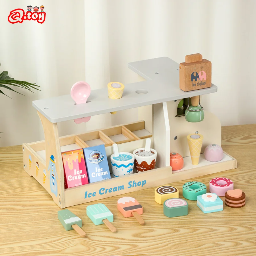 Simulation Ice Cream Shop Set Pretend Play Wooden Montessori Toy Ice-cream Cone Kitchen Food Toys for Kids Preschool Educational