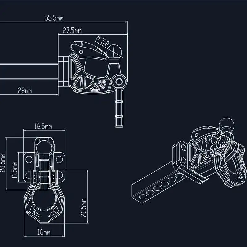 Aluminum Trailer Hitch with Shackle, Fit 1/8 1/10 TRX4 SCX10 90046 GEN8 D90 D110 YK RC Crawler Upgrade Parts