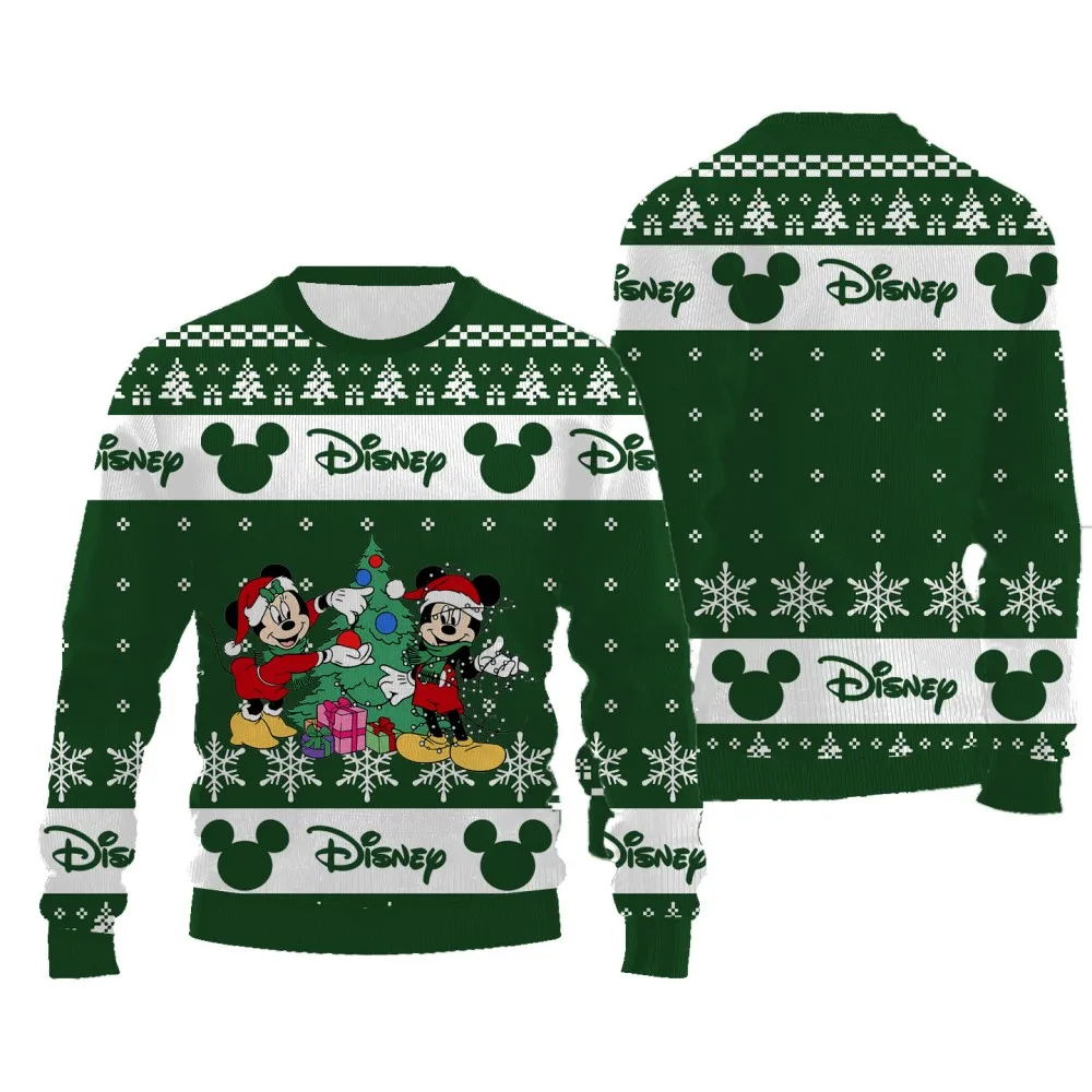 Cartoon Mickey Minnie Pattern Printed Christmas Sweater for Women Casual Long Sleeves Sweatshirt Round Neck Thick Style