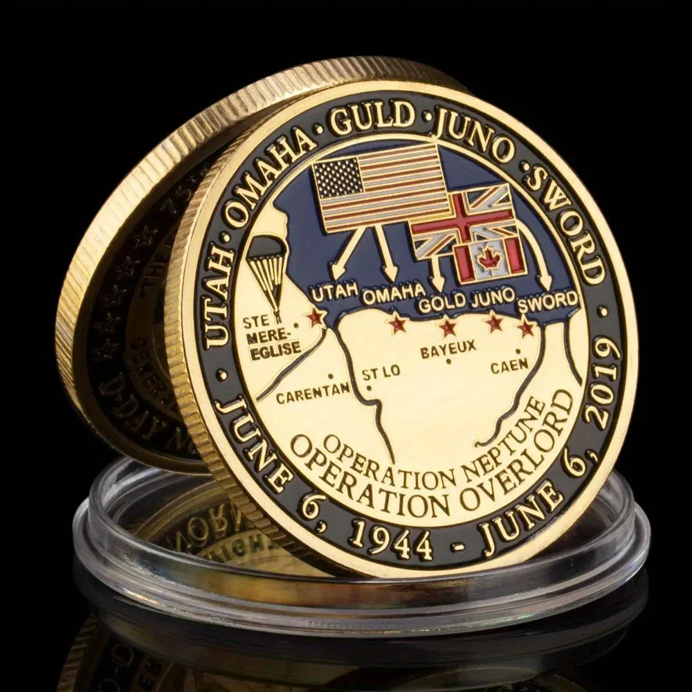 75th Anniversary of D-Day Souvenir Coin The Eyes of The World Are Upon YouVeteranChallenge Coin Golden Plated Commemorative Coin