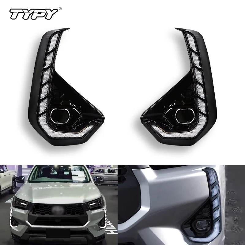 

LED DRL For Toyota Hilux Revo 2024 2025 Turn Signal Fog Lamps White Yellow Front Bumper Daylights 12V Daytime Running Lights