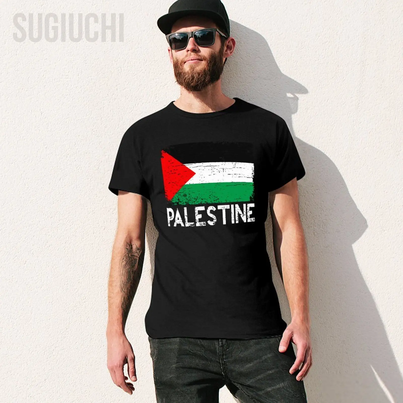 Unisex Men Palestine Flag Vintage Tshirt Tees T Shirts Women Boys 100% Cotton T-Shirt
