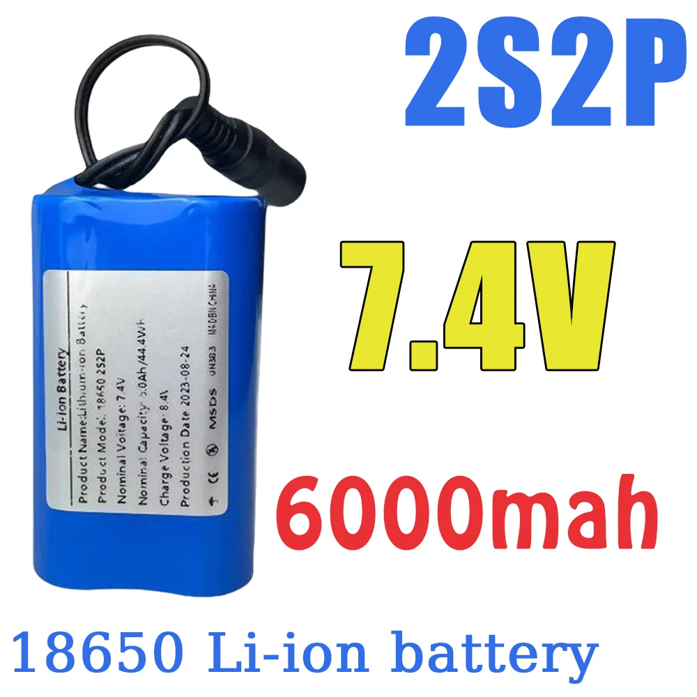 Paquete de batería recargable de iones de litio, 18650 2S2P, 7,4 V, 6000mAh, para altavoces, dispositivos de monitoreo inalámbricos, iluminación LED, etc.