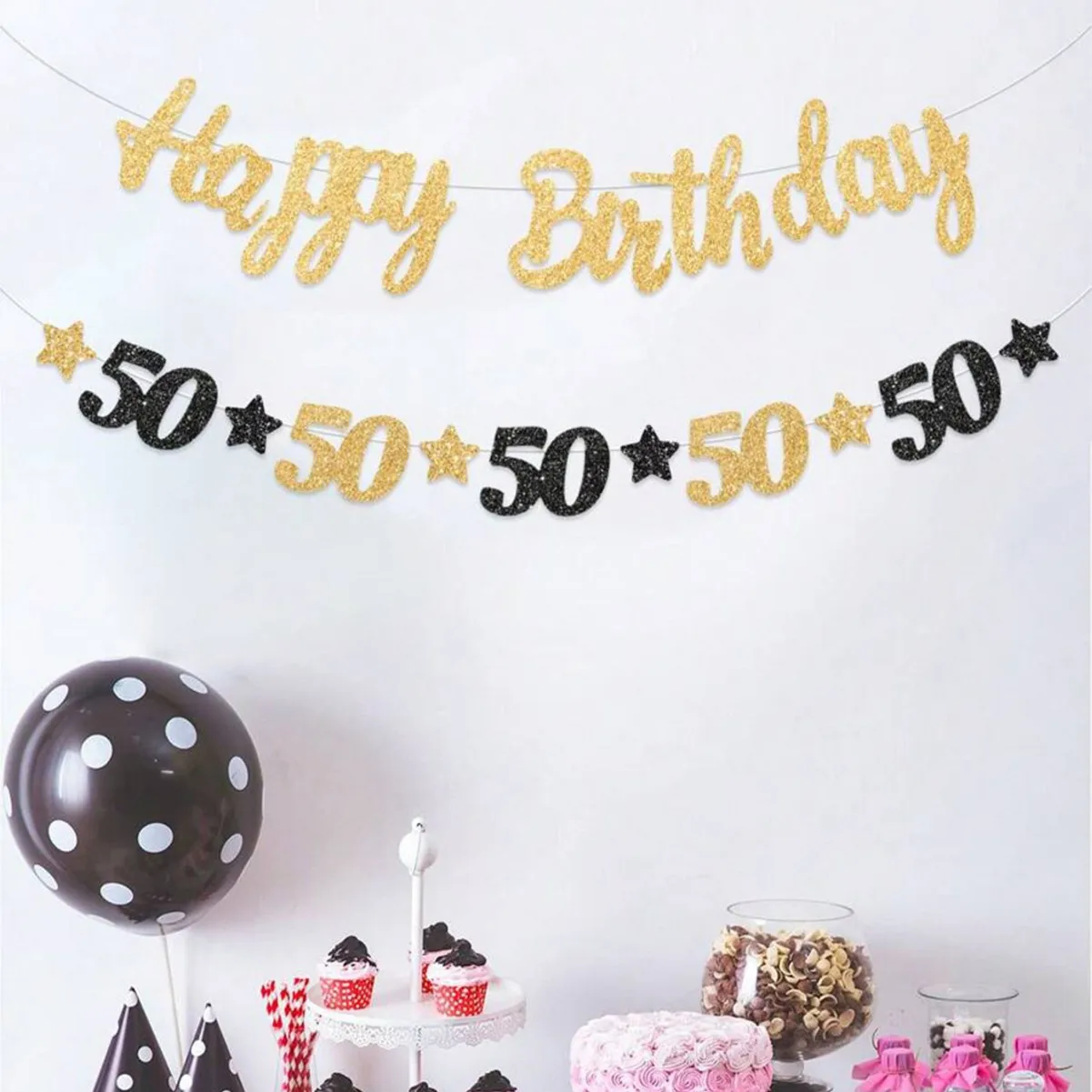 Dekorationsartikel für die 18., 20., 30., 40. und 50. Geburtstagsfeier für Männer und Frauen, schwarz-goldenes Partybanner für 18. bis 60. Geburtstag. – Detail 8
