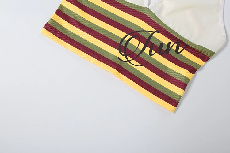 Nibber ärmelloses Tanktop mit Buchstaben-Aufdruck und V-Ausschnitt + Hose mit weitem Bein, lässiges gestreiftes 2-teiliges Set für Damen, trendiger, schicker Street-Sportanzug – Detail 10