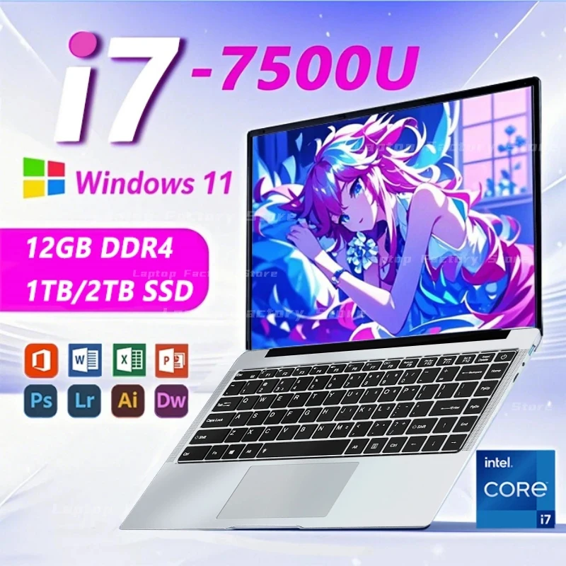 

2025 Ноутбук 14,1 дюйма Windows 11 1080P Компьютерный ПК Intel Core i7 7500U Ноутбуки 12 ГБ DDR4 1 ТБ 2 ТБ SSD Портативный ноутбук i7