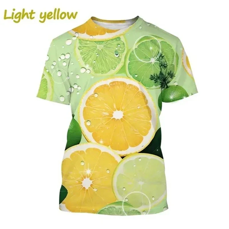 Y2K Top Fun Fruit 3D Print T-shirt Men's and Women's Fashion Casual Lemon T-shirt Fruit Lemon Art Painted O Neck Short-sleeved