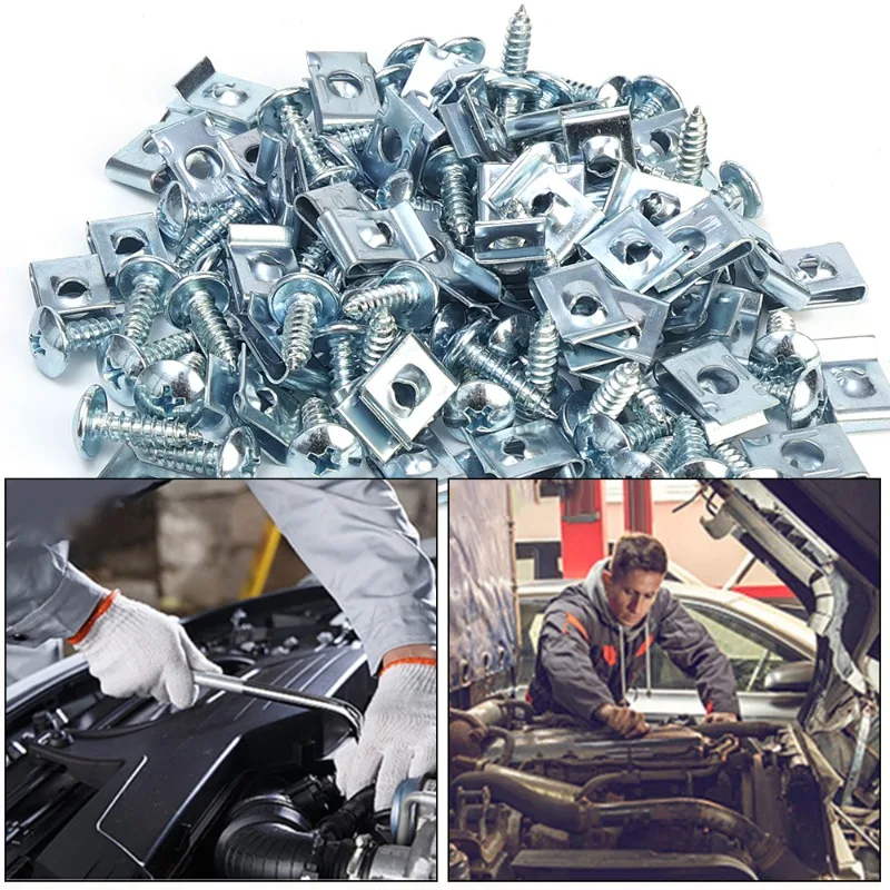 10pcs Car Motorcycles Metal Screw Tapping Fastener Clip U-Type Clip with Screw Anti-rust Protection Clip Screw Buckle Iron Sheet