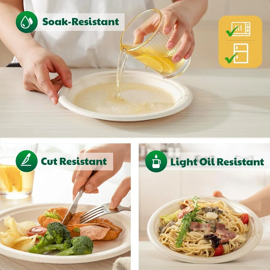 100 Compostable Paper Plates 10 Inch 125 Count Biodegradable Bagasse Plates Heavy Duty  Plates Bulk for Party MicrowaveSafe Soa