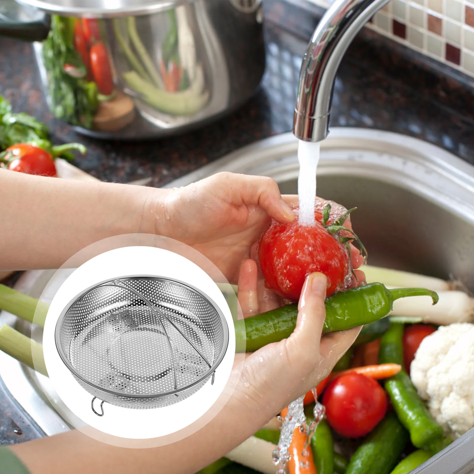 

STOBAZA Stainless Steel Steamer Basket 10 Inch Multi Use Food Steaming Rack Ergonomic Handle for Vegetables Seafood