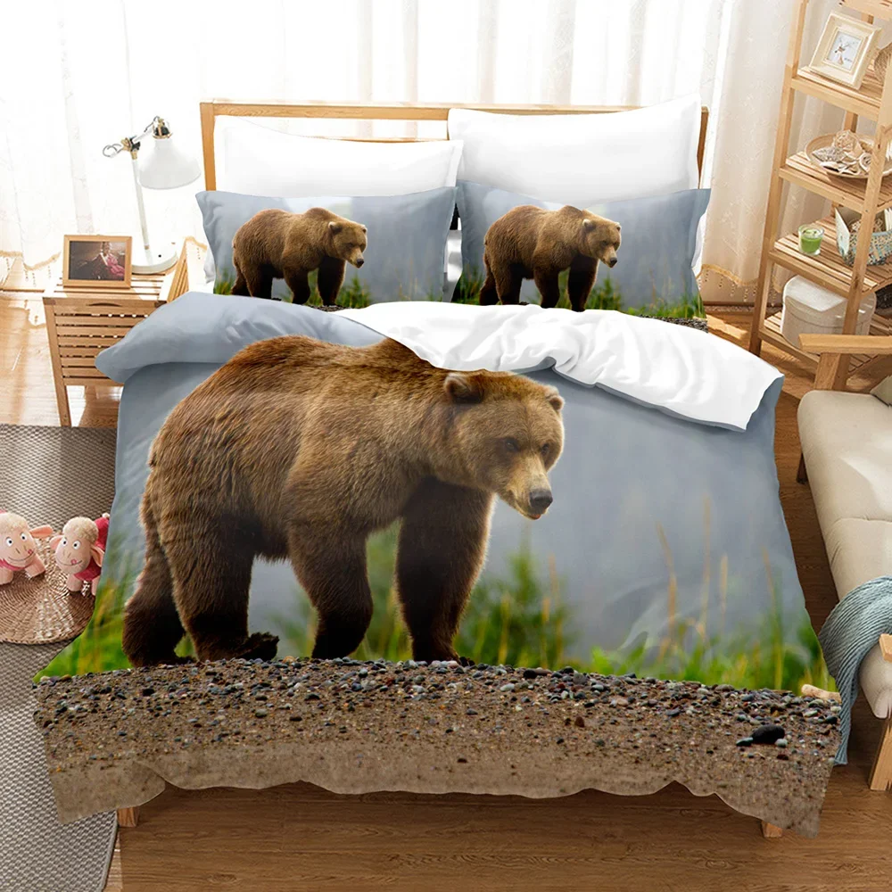 Print Duvetcover 2pcs Pillowcase Bear Bedroom Set Bedding 2/3 Pcs Bed Cover Set Animal Series Double Bed Linens 100% Polyester