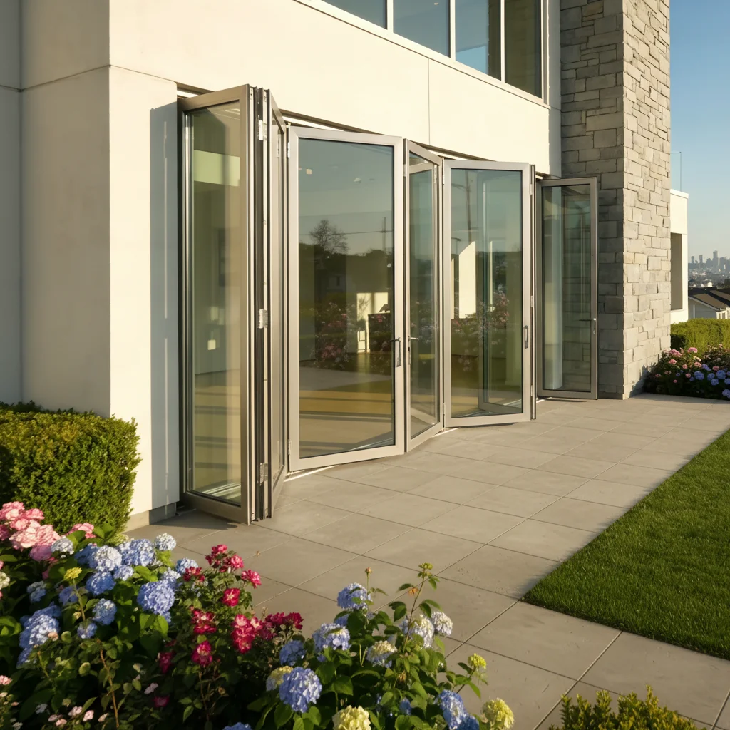 

Customized High Quality Glass Folding Door Fashionable Exterior Design Stacking Doors Sun Protection Accordion Folding Doors