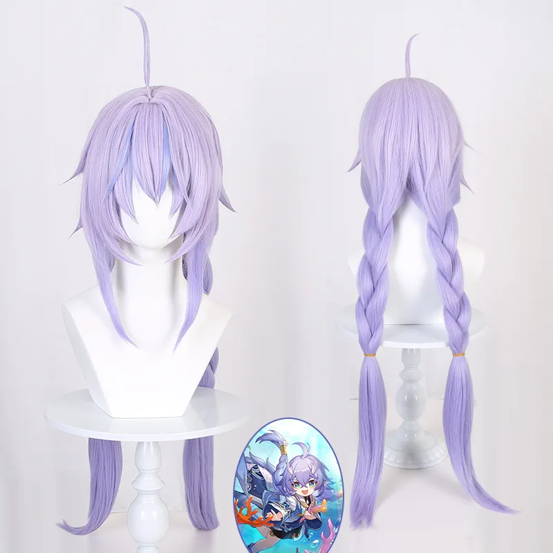 Cosplay Pruik Speciale Paarse Gradiënt Dubbel Gevlochten Staartjes Voor Genshin Impact: Star Rail Bai Lu