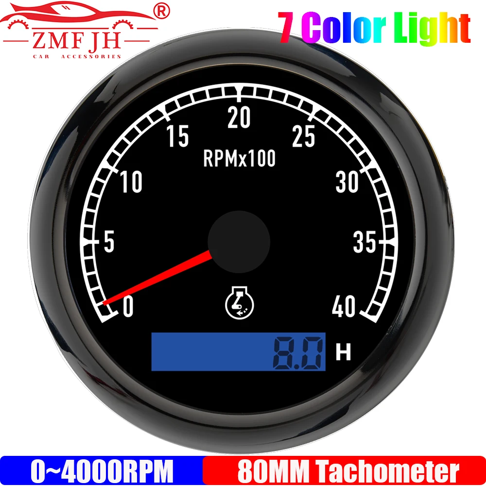 

ZMFJH 7 Color 80MM Tachometer 3000RPM,4000RPM,6000RPM,7000RPM,8000RPM Tacho Gauge for Diesel Petrol Engine Auto Car Boat Yacht
