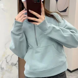 Women Oversized Hoodie Jacket Half Zip No Fleece Stand Collar Jacket Pullovers Sizes XS/S  M/L