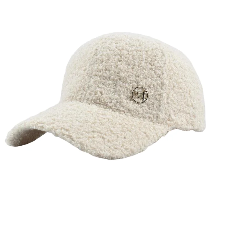 Winter-Baseballmütze aus einfarbiger M-Label-Lammwolle für Damen, warme, lässige, modische, vielseitige Plüsch-Entenschnabelmütze im Freien – Detail 10
